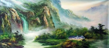 中国 Painting - 夏の山のコテージ中国の風景
